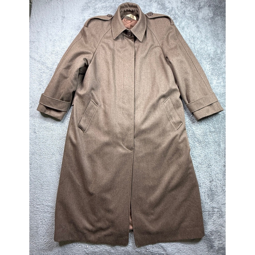 Vintage Perry Ellis Portfolio Wool Maxi Coat Womens 14 Brown 80s Long Overcoat